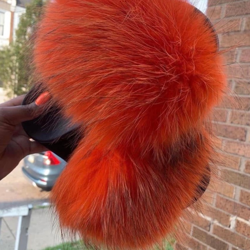Orange Real Fur Slides Sizes 6.5,7,7.5,8,8.5 Only - image 2